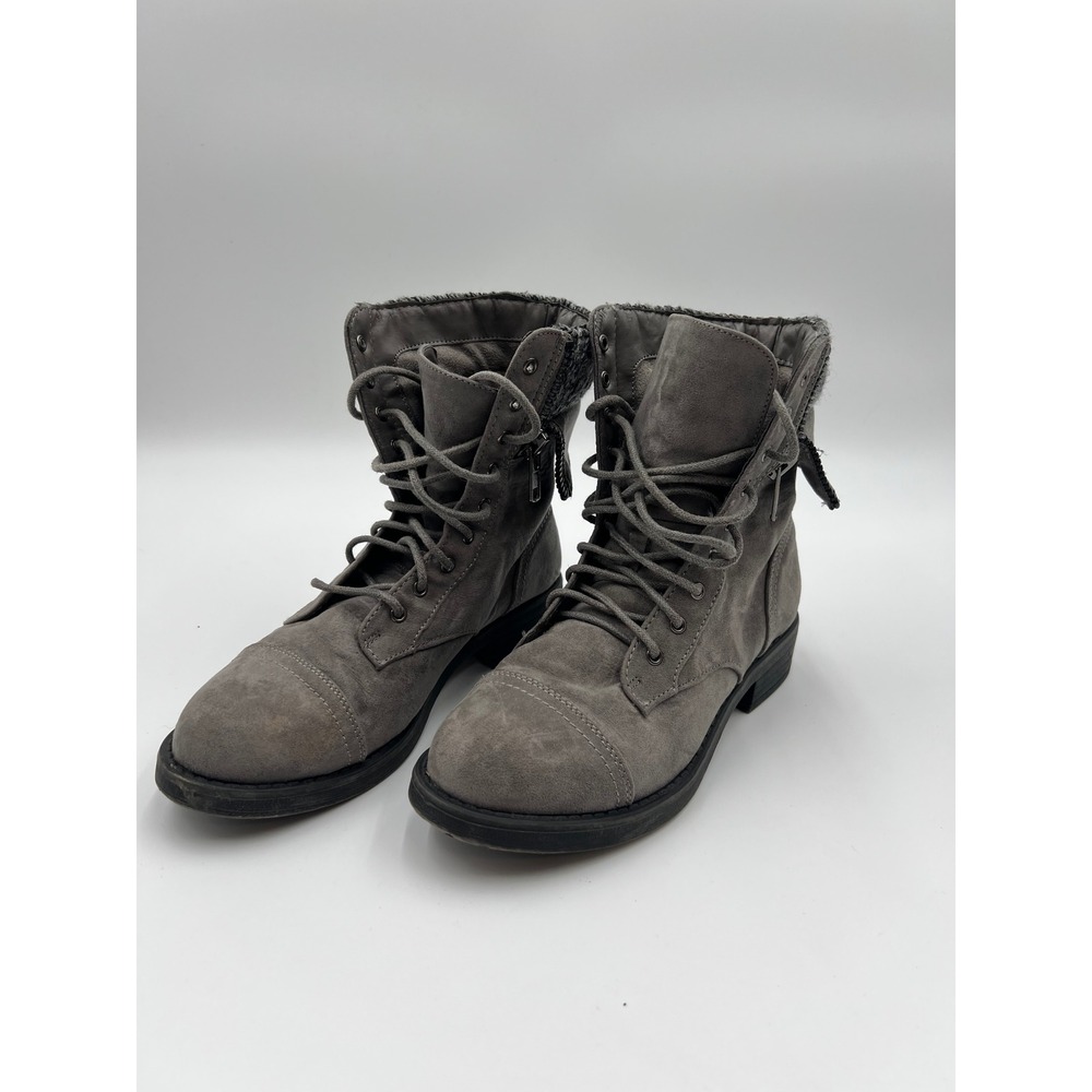 JustFab Sarita Grey Textile Knit Cuff Combat Boots Size 6.5